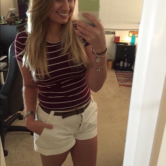 Women’s maroon/white striped crop top - Picture 3 of 3